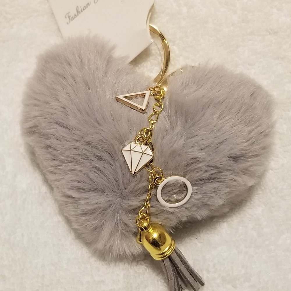 Heart Pom Pom Keychain with Charms